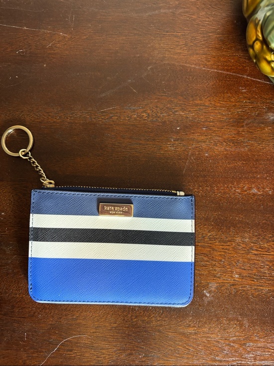 kate spade Handbags - kate spade Blue, White & Black Striped Leather Zip Card Case with Key Ring